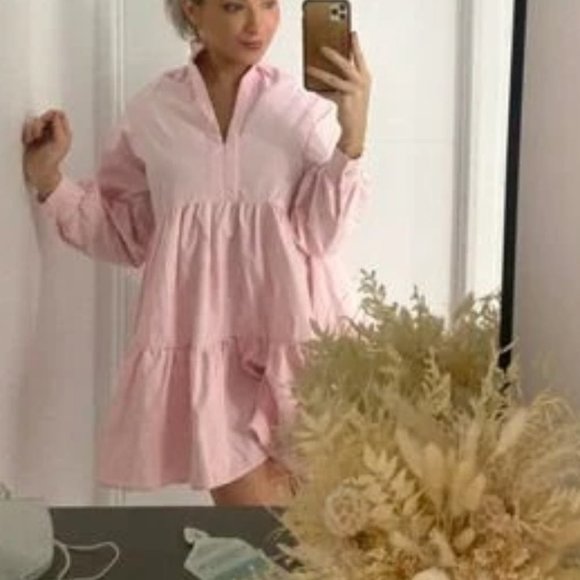 Babydoll Mini Long sleeved Dress Baby Pink - Picture 10 of 13